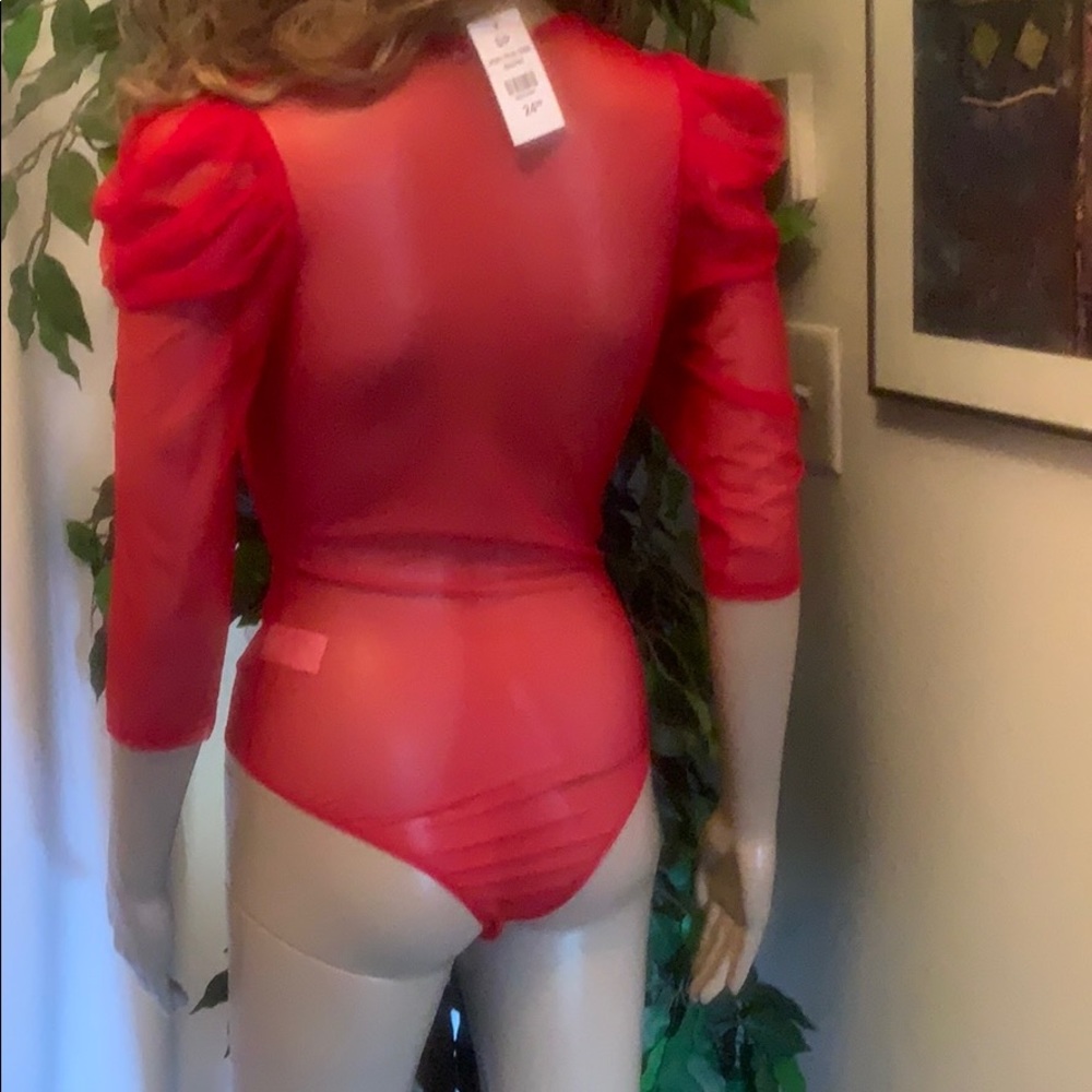 Bodysuit Ladies mostly sheer long slv Sz small - Picture 2 of 9